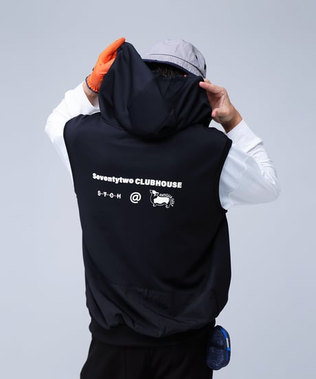 【ANTIQUAGOLF×STCH】UNISEX（ユニセックス）hoody logo vest-black