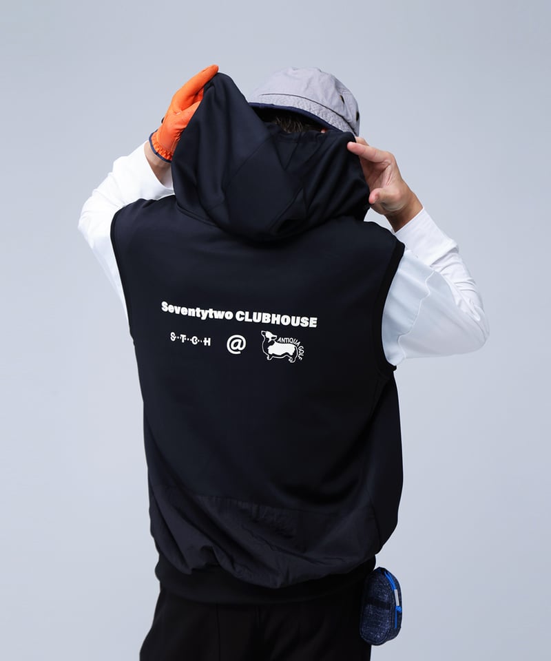 ANTIQUA GOLF HOODY LOGO VEST ゴルフウェア ベスト ANTIQUAGOLF×STCH】UNISEX（ユニセックス）hoody logo vest