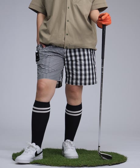 【ANTIQUAGOLF×STCH】UNISEX(ユニセックス)check half pants-black