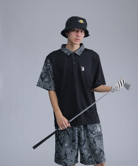 【 ANTIQUAGOLF×STCH 】paisley pattern polo-black
