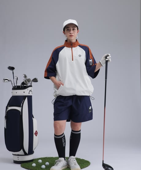 【 ANTIQUAGOLF×STCH 】contrast half pants-offwhite×navy