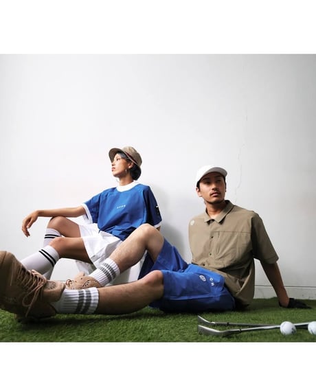 【ANTIQUAGOLF×STCH】UNISEX（ユニセックス）ribbed coler tops-blue
