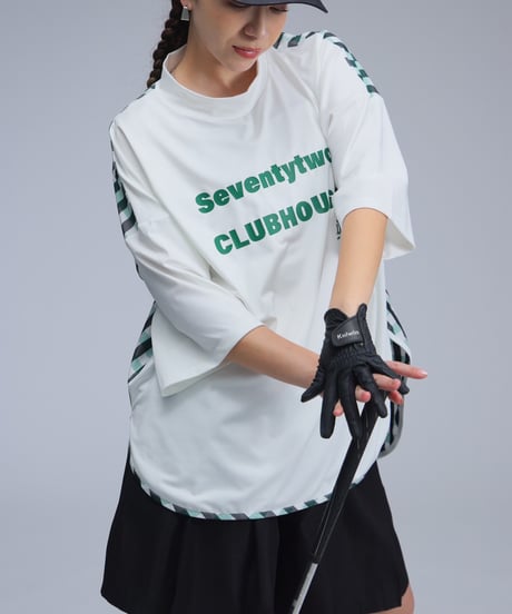 【ANTIQUAGOLF×STCH】UNISEX(ユニセックス)check pattern switching tops-white