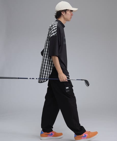 【ANTIQUAGOLF×STCH】UNISEX(ユニセックス)check pattern switching tops-black