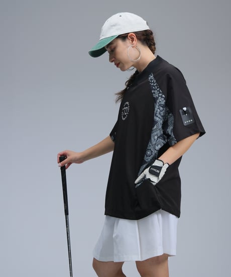 【ANTIQUAGOLF×STCH】UNISEX(ユニセックス)paisley×logo tops-black
