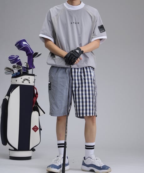 【ANTIQUAGOLF×STCH】UNISEX(ユニセックス)check half pants-navy