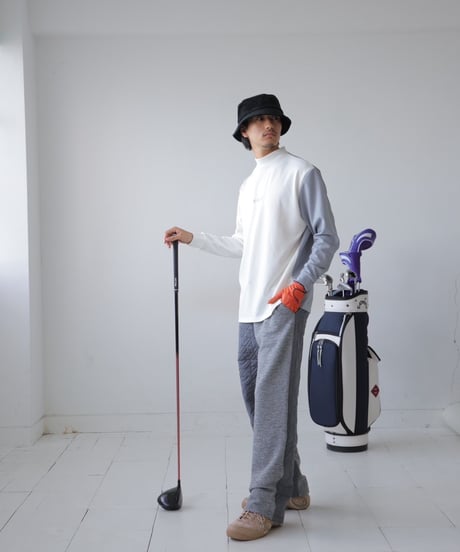 【ANTIQUAGOLF×STCH】UNISEX（ユニセックス）mock neck back logo Tshirt-white×lightgray