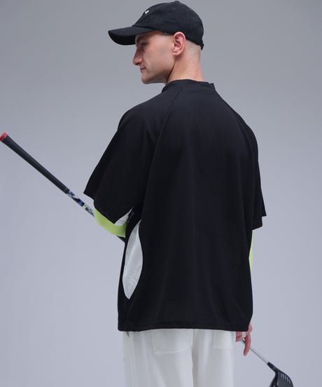 【ANTIQUAGOLF×STCH】UNISEX(ユニセックス)mesh switching tops-black