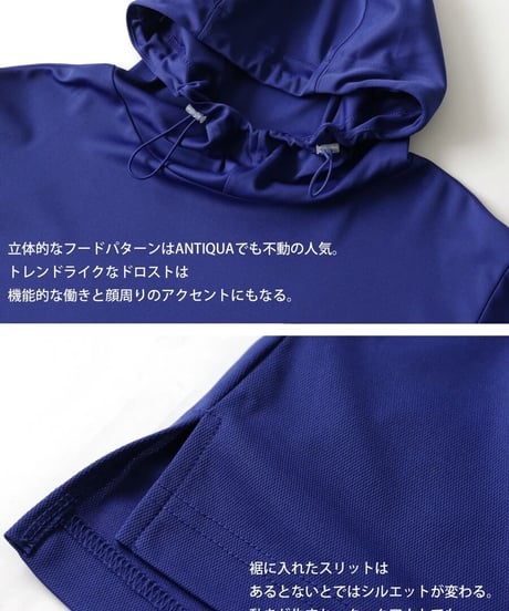 【ANTIQUAGOLF×STCH】UNISEX（ユニセックス）short sleeve hooded-blue