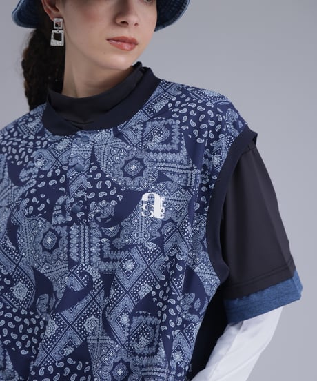 【 ANTIQUAGOLF×STCH 】paisley pattern vest-NAVY