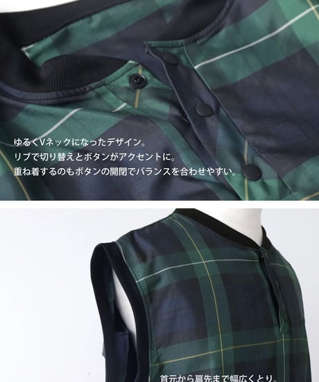 【ANTIQUAGOLF×STCH】UNISEX（ユニセックス）check logo vest-green