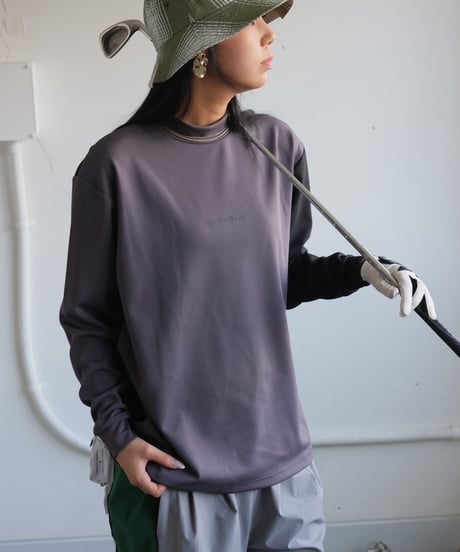 【ANTIQUAGOLF×STCH】UNISEX（ユニセックス）mock neck back logo Tshirt-gray×black