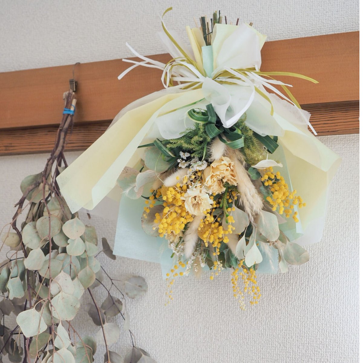 ミモザとユーカリのドライフラワーブーケ | Kaguwa
