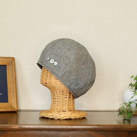 リネン グレンチェックのベレー