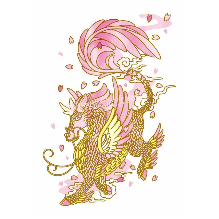 麒麟献宝#水墨 アートポスター オリジナルイラスト作品 fit=scale-down,w=1200