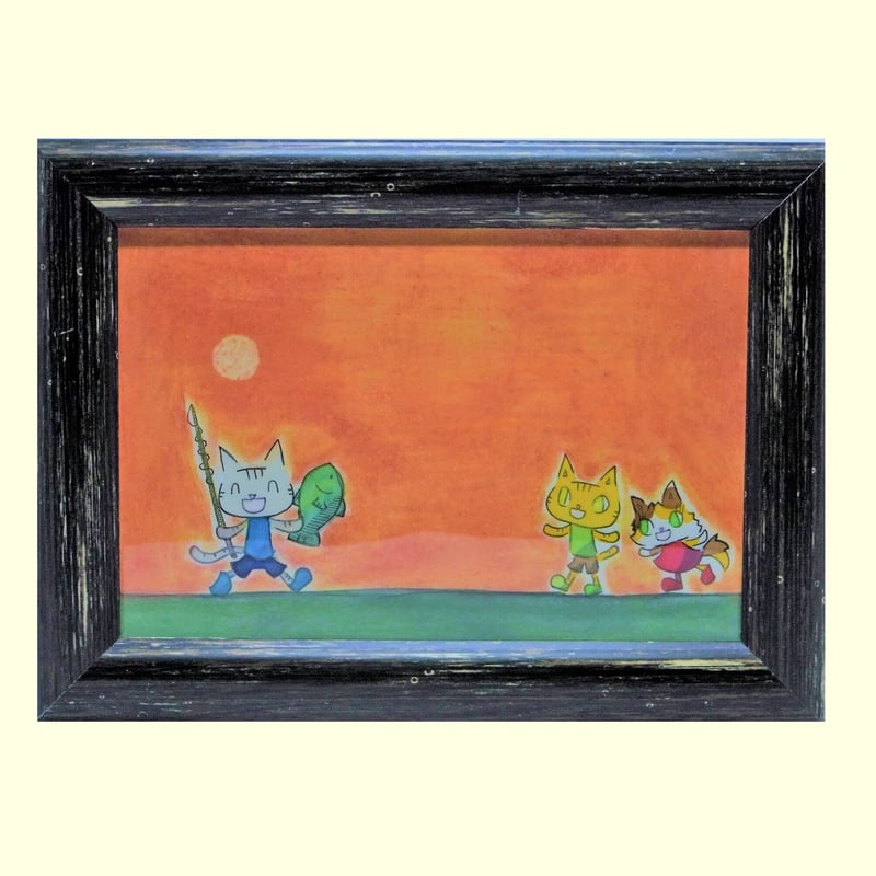 24時間以内に売れなければ300円額付き　原画絵画　「七転八起ニャンコ」 24時間以内に売れなければ300円額付き 原画絵画 「七転八