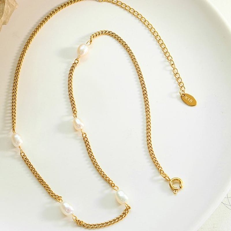 K18 淡水パール ネックレス スエッグ