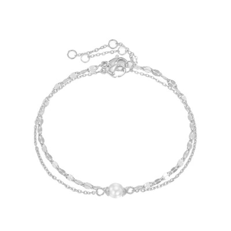 Qs'B◆淡水パール×マルチカラーサファイア2連ブレスレット✧春色 パパラチアサファイア /パール K18ブレスレット(クレサンベール