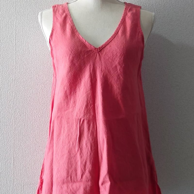 90’s FLAX リトアニア製 Vネック リネン タンクトップ ピンク S 90's FLAX リトアニア製 Vネック リネン タンクトップ ピンク S