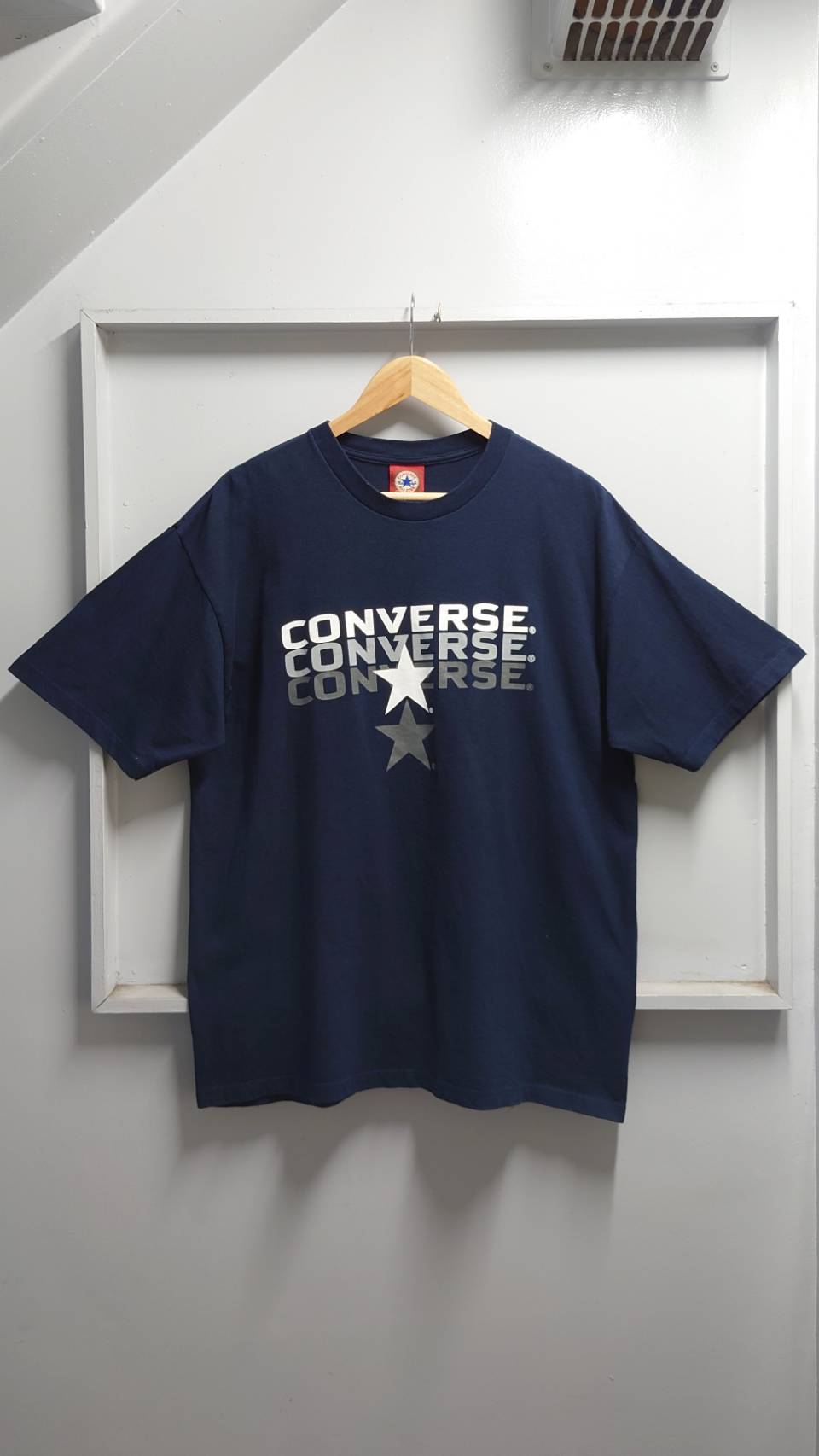 90's Converse All Star USA製 ロゴプリント Tシャツ ネイビー LL