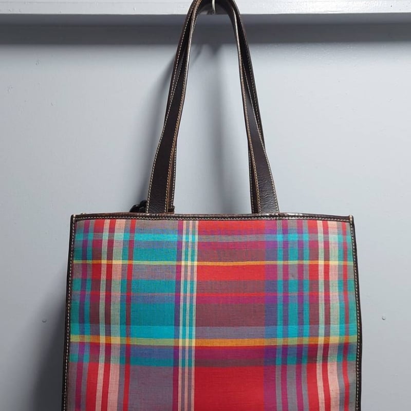 LAUREN RALPH LAUREN タータン チェック柄 レザー ハンドル トート