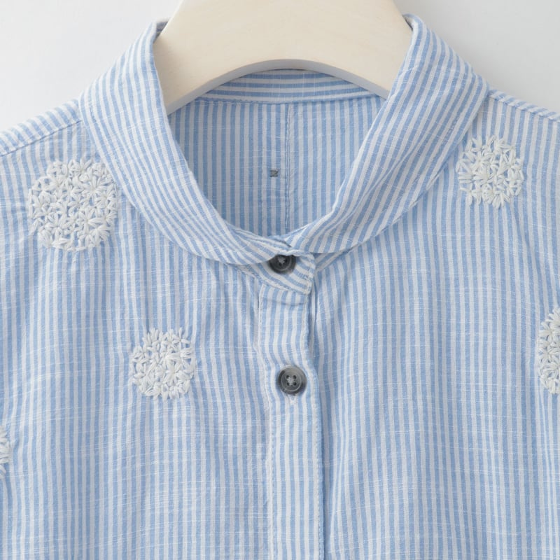 フラワーサークル刺繍ストライプシャツ [41713676]natural mist | na