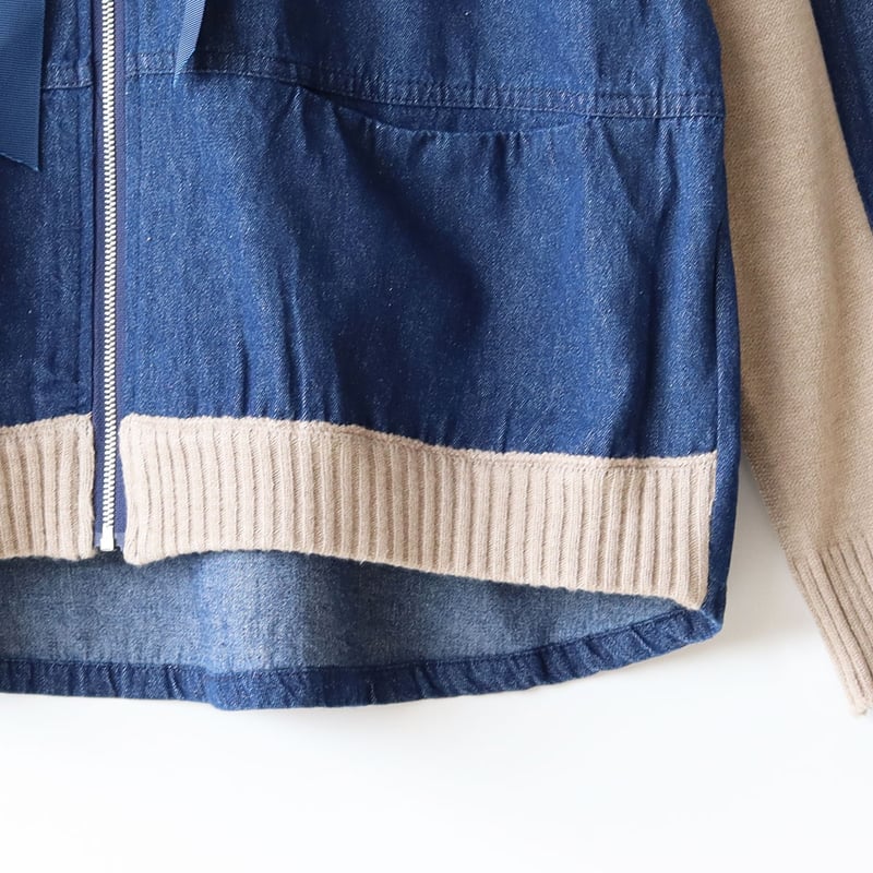 ニット切り替えデニムブルゾン[30114164]natural mist | natural