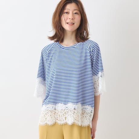 スカラップレースドッキングカットソー[41411256]natural mist