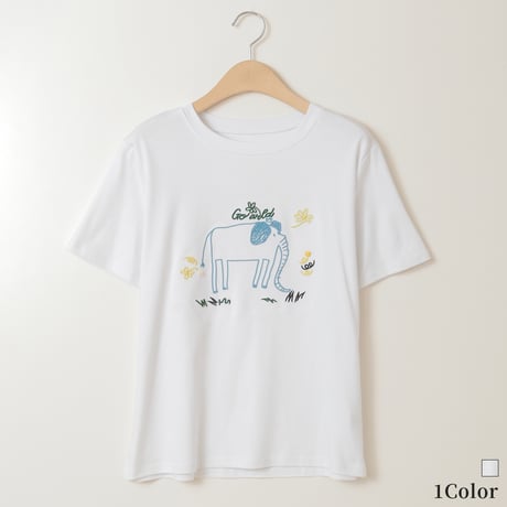 イラスト刺繍デザインTシャツ[30111312]natural mist