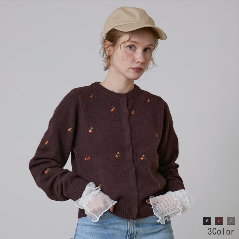 フラワーエンブロイダリーニットカーディガン[99942081]オンライン限定