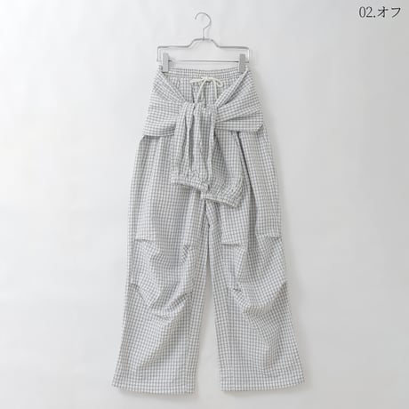 サッカーチェック腰巻き風タックパンツ[99947039]オンライン限定