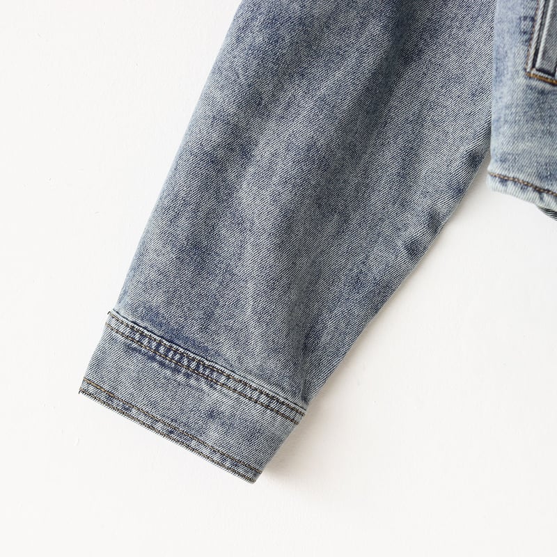 オーバーサイズラウンドヘム刺繍デザインデニムジャケット