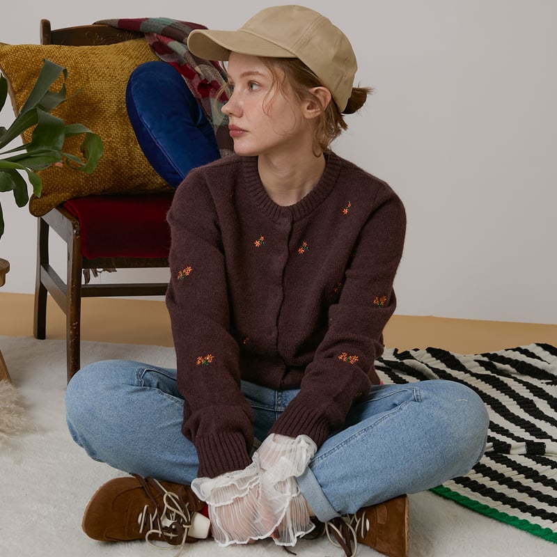 フラワーエンブロイダリーニットカーディガン[99942081]オンライン限定