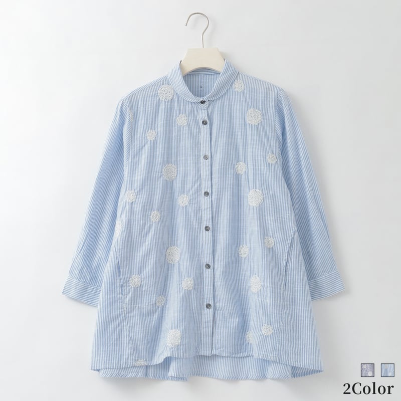 フラワーサークル刺繍ストライプシャツ [41713676]natural mist | na