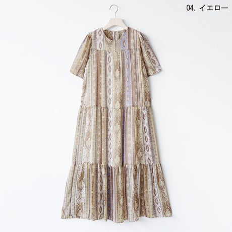 ウエストリボン付きシフォンティアードワンピース[41416435]naturalmist