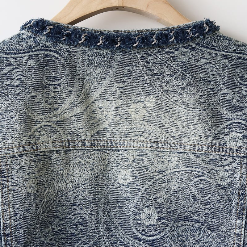 ペイズリー柄ノーカラーデニムジャケット[22034416]vivid | natural mi