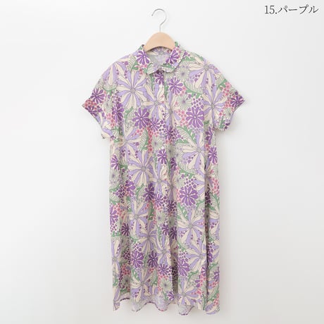 レトロフラワープリントシャツワンピース[41416232]natural mist