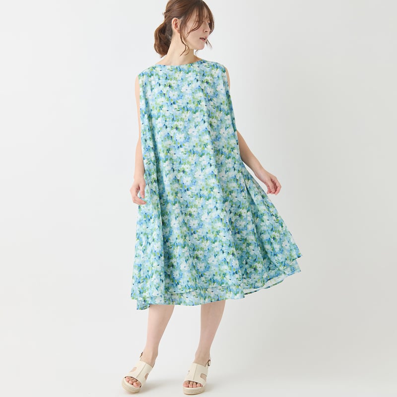 フラワーペイントノースリーブワンピース[41416084]natural mist