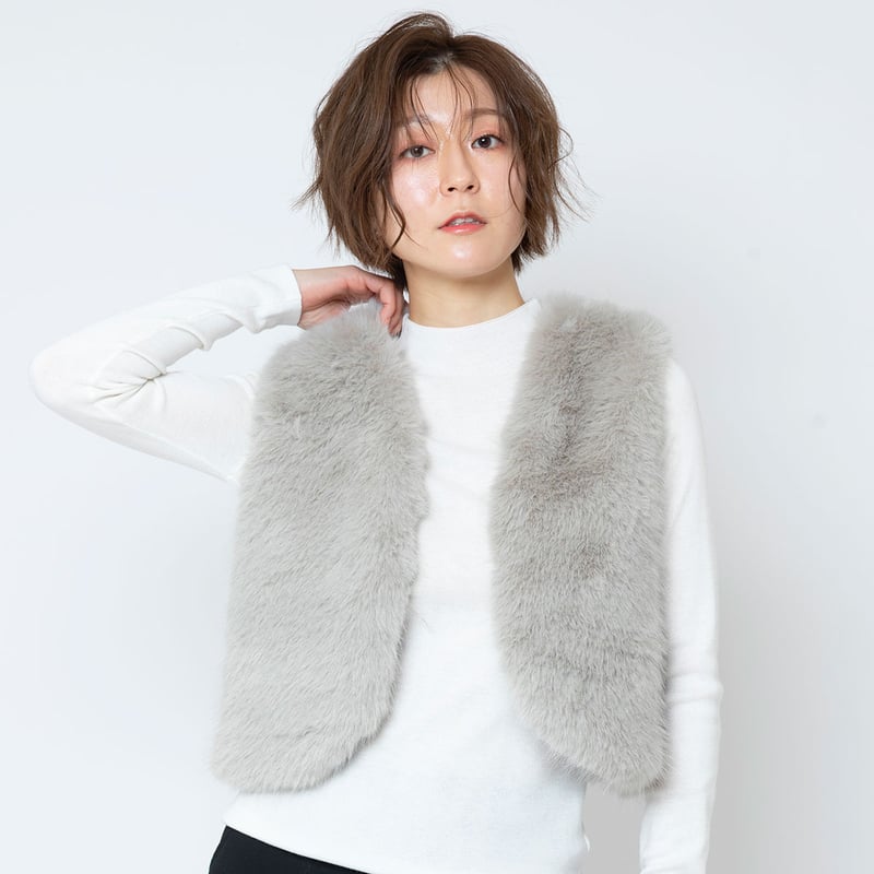 フェイクファーコンパクトベスト [41414359]natural mist | natur