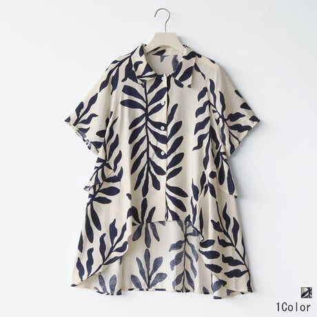 ボタニカルデザインロングシャツ[41419013]naturalmist