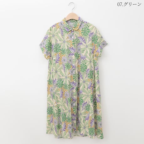 レトロフラワープリントシャツワンピース[41416232]natural mist