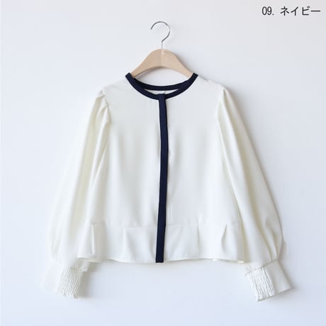 配色パイピングシャーリング袖ブラウス[21553180]&Noel