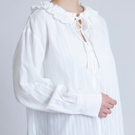 フリルネックコットンブラウス[15843031]オンライン限定