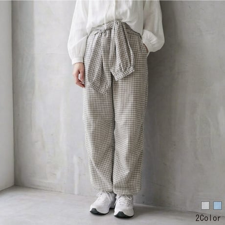 サッカーチェック腰巻き風タックパンツ[99947039]オンライン限定