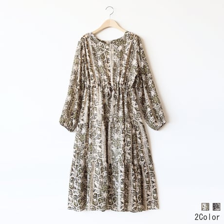 ペイズリーパターンシフォンワンピース[41416353]natural mist