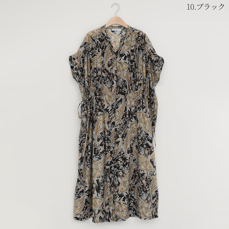 洗える】スキッパーネックギャザーワンピース [61216291]natural