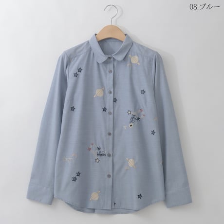【洗える】ギャラクシー刺繍デザインシャツ[71213729]natural mist
