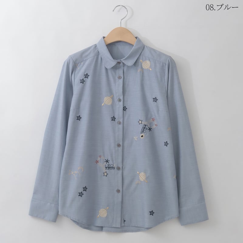 洗える】ギャラクシー刺繍デザインシャツ[71213729]natural mist | na