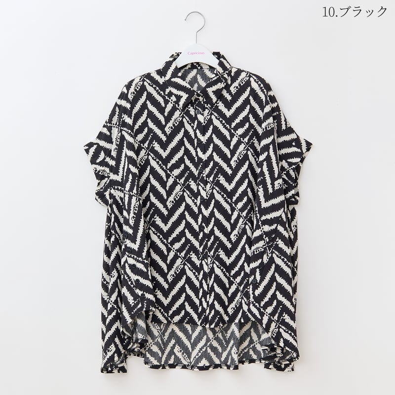 イレギュラーヘム総柄ボタンシャツ[62723291]capricious | natural 