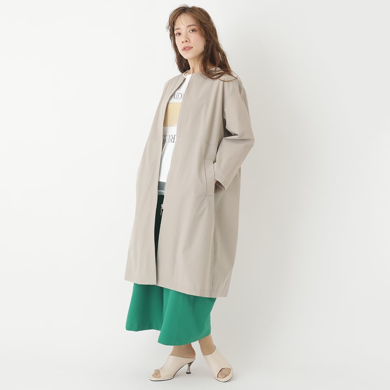 ノーカラーナイロンストレッチコート[70224158]capricious | natural